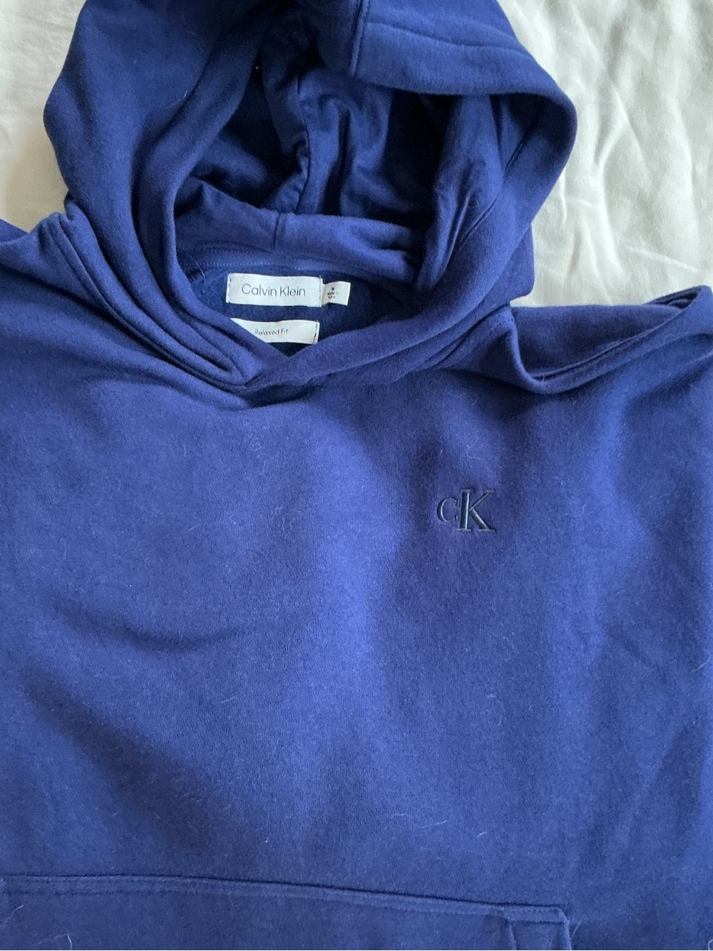 Calvin Klein Deep Blue Pullover Hoodie with Subtle cK Logo